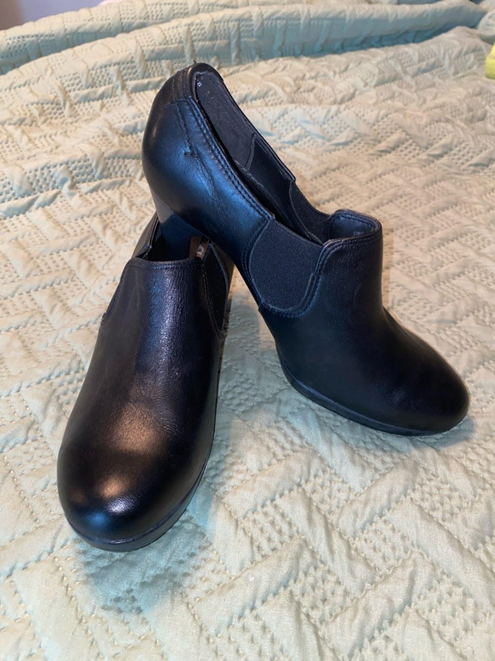 Flexi Black Leather Slip-On Ankle Booties